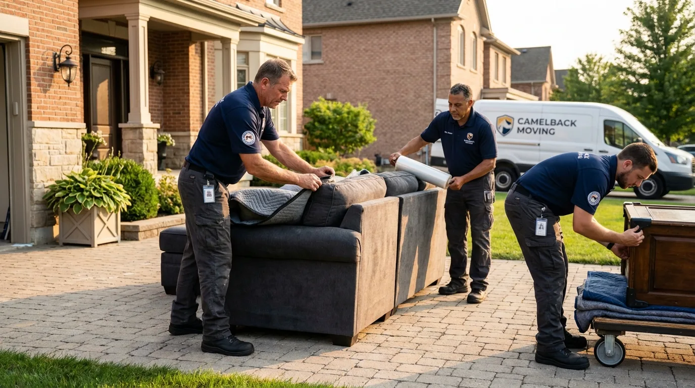 Large estate moving crew wrapping furniture in Bandon, OR