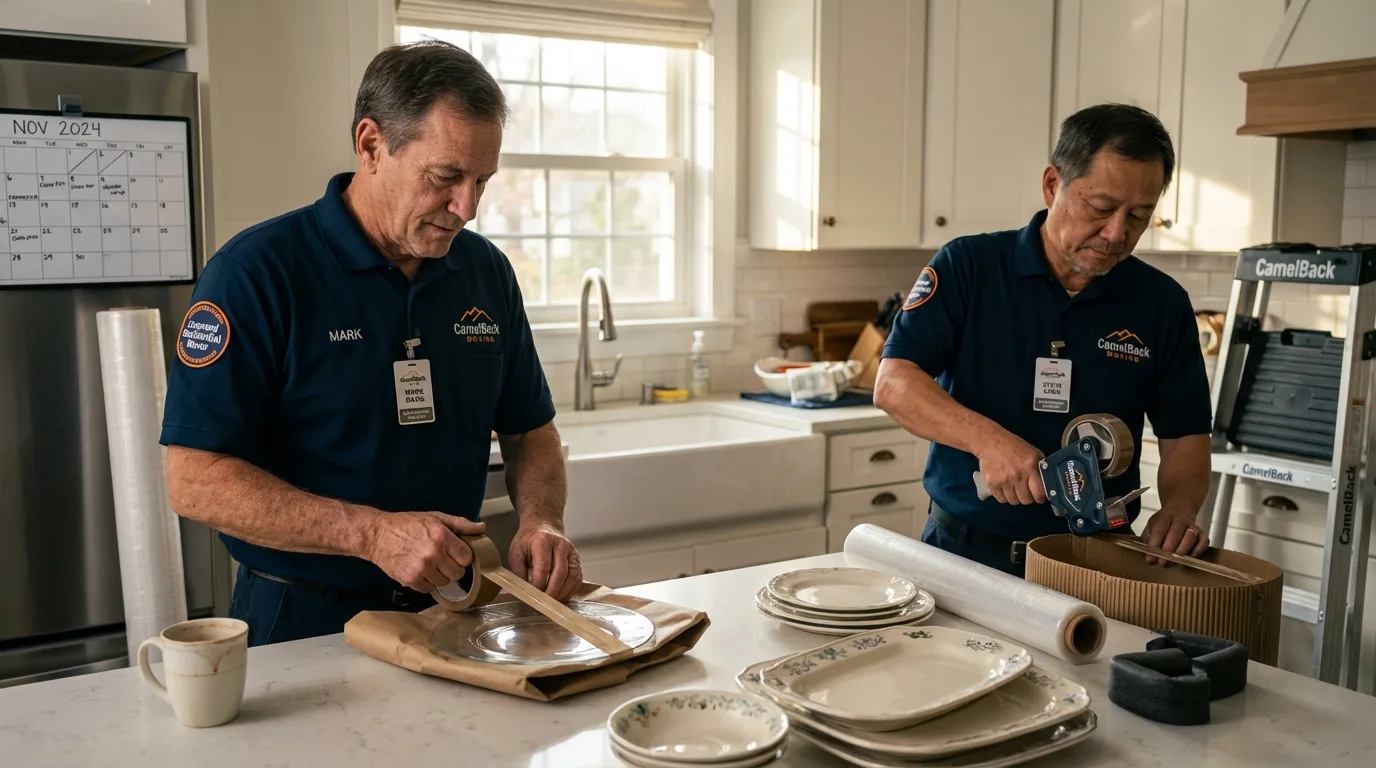 Professional crew packing kitchen dishware in Bandon, OR